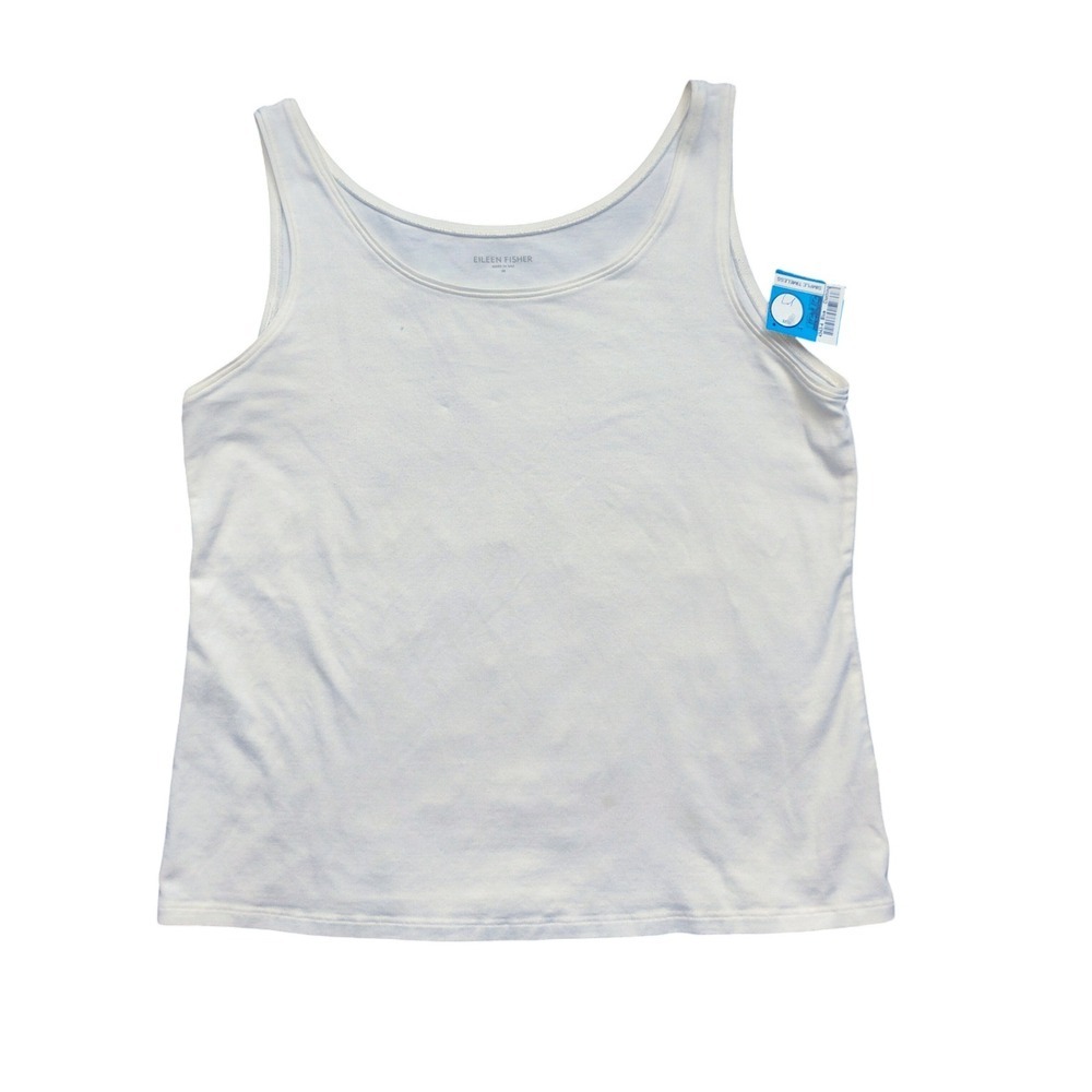 Eileen Fisher White Tank Top Organic Cotton Spandex Basic Layering Medium